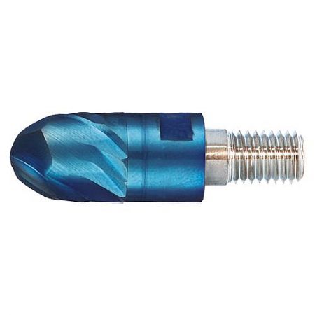 N2WLVR Anti-Vibration Ball End Mill Head for High-Hardness Steel Machining - Close-up of the N2WLVR anti-vibration ball end mill head with NACO-BLUE coating, a precision cutting tool for steel.