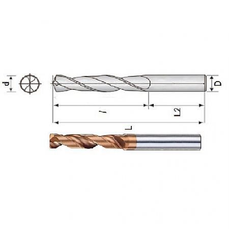 High-Precision External Coolant Tungsten Carbide Drills for Metal Machining - Technical diagram illustrating the key dimensions of a high-performance external coolant tungsten carbide drill.