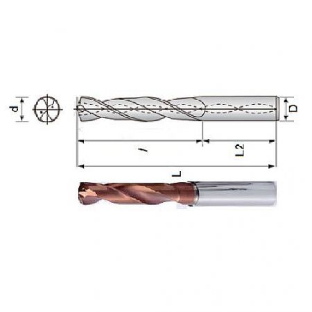 High-Performance Internal Coolant Tungsten Carbide Drills for Precision Machining - Technical diagram of a high-performance internal coolant carbide drill, detailing its dimensions for precision metalworking.