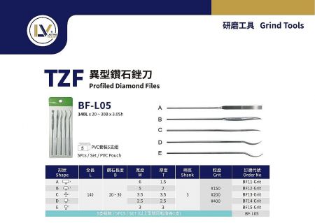 TZF BF-L05 Profiled Diamond Files - TZF BF-L05 Profiled Diamond Files