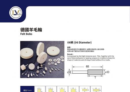 AL Series Cylindrical Felt Bobs - AL series cylindrical felt bobs with 6mm shank mounted polishing tools