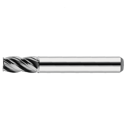 884L-M High-Performance 4-Flute Unequal End Mill for Vibration Damping - Close-up of the 884L-M high-performance 4-flute unequal tungsten carbide end mill, showing its spiral fluted end for precision machining.