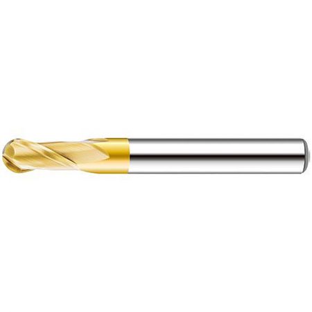 998V-2AL 2-Flute Long Shank Ball Nose End Mill with TixSiN Coating - Close-up of the 998V-2AL 2-flute long shank ball nose end mill, highlighting its TixSiN coating for enhanced wear resistance.