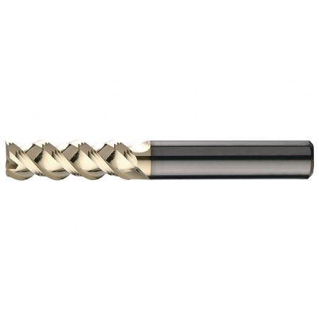 883L-AEPZLV 3-Flute R-Groove Carbide End Mill with Nano Starlight Coating for Aluminum and Copper Machining - Close-up of the 883L-AEPZLV 3-flute R-groove carbide end mill with Nano Starlight coating for aluminum machining.