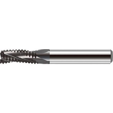 883L-G 3-Flute Roughing End Mill with Arti-Co Coating for High-Efficiency Machining - Close-up of the LV Tool 883L-G 3-flute roughing end mill, showcasing its spiral fluted end and durable Arti-Co coating.