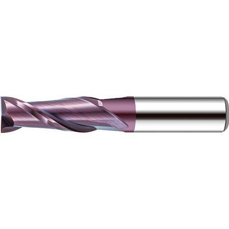 772L-A 2-Flute End Mill with S-FIRE Coating for Precision Machining - Close-up of a 772L-A 2-flute carbide end mill, highlighting its precision-ground flutes and S-FIRE coating.