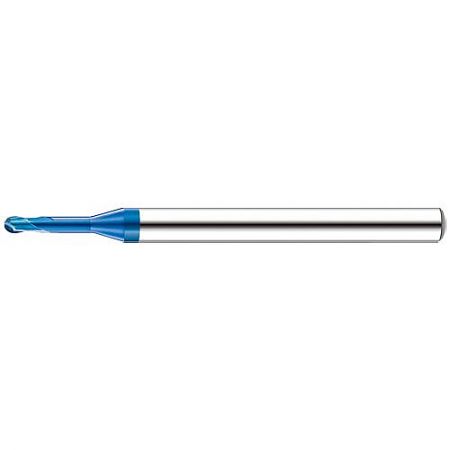 998V-DNB 2-Flute Deep Groove Long Neck Ball End Mill with NACO-BLUE Coating for High-Speed Machining - Close-up of the 998V-DNB 2-flute deep groove long neck ball end mill, showing the NACO-BLUE coating for dry machining.