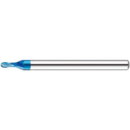 998V-BNB 2-Flute Micro Ball End Mill with NACO-BLUE Coating - Close-up of the 998V-BNB 2-flute micro ball end mill, highlighting its distinctive NACO-BLUE coating for high-temperature machining.