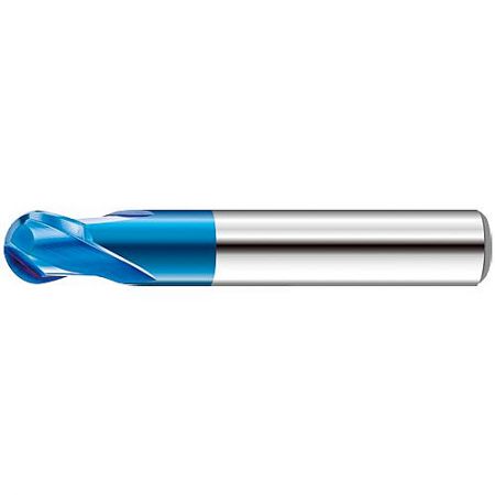 998V-ASNB 2-Flute Ball Nose End Mill with NACO-BLUE Coating for High-Speed Dry Machining - Close-up of the 998V-ASNB 2-flute ball nose end mill, highlighting the NACO-BLUE coating for dry machining applications.
