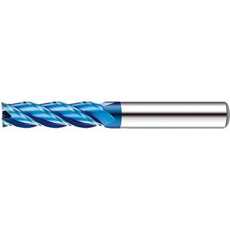 99NB Series - A 99NB Series standard tungsten carbide end mill with blue-coated helical flutes, manufactured by LV Tool for precision metalworking applications.