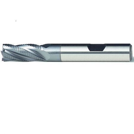 LV 9906TC HSS TiCN-Coated Roughing End Mill for Carbon Steel Machining - Close-up of the LV 9906TC HSS TiCN-coated roughing end mill, showcasing its durable cutting flutes for steel machining.