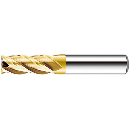 994L-B 4-Flute TixSiN Coated Tungsten Carbide End Mill for General Machining - A 994L-B 4-flute tungsten carbide end mill with a distinctive gold TixSiN coating for enhanced wear resistance.