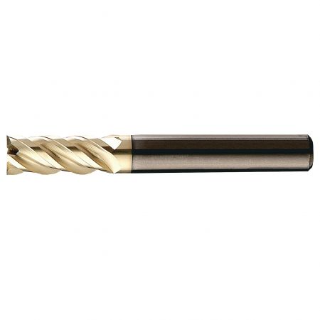 884L-ZZLV Nano Starlight Coated 4-Flute Tungsten Carbide End Mill for Vibration Damping - Close-up of the 884L-ZZLV Nano Starlight coated 4-flute tungsten carbide end mill, showing the spiral flute design for vibration damping.